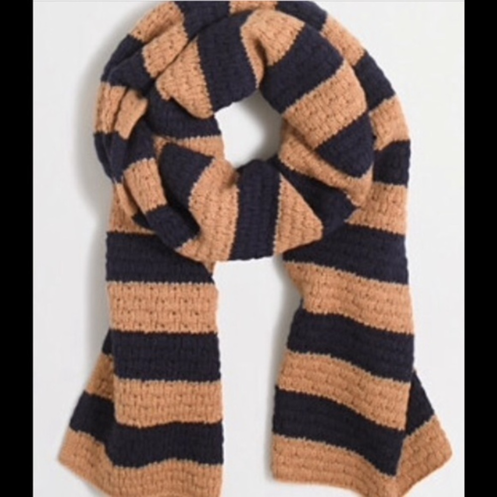 NWT J. Crew Factory Navy Camel Striped Scarf